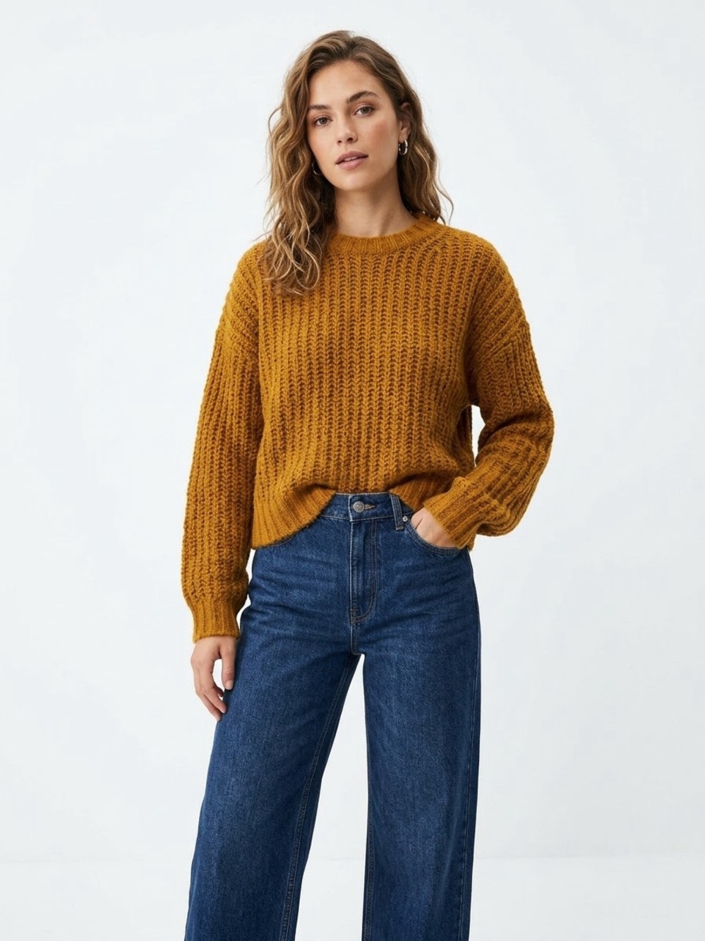 American Eagle $50 P2P20-25” L20” Chunky Ribbed Cropped Knit Sweater M